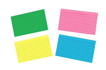 Different Colored Blank Index Cards Isolated On White