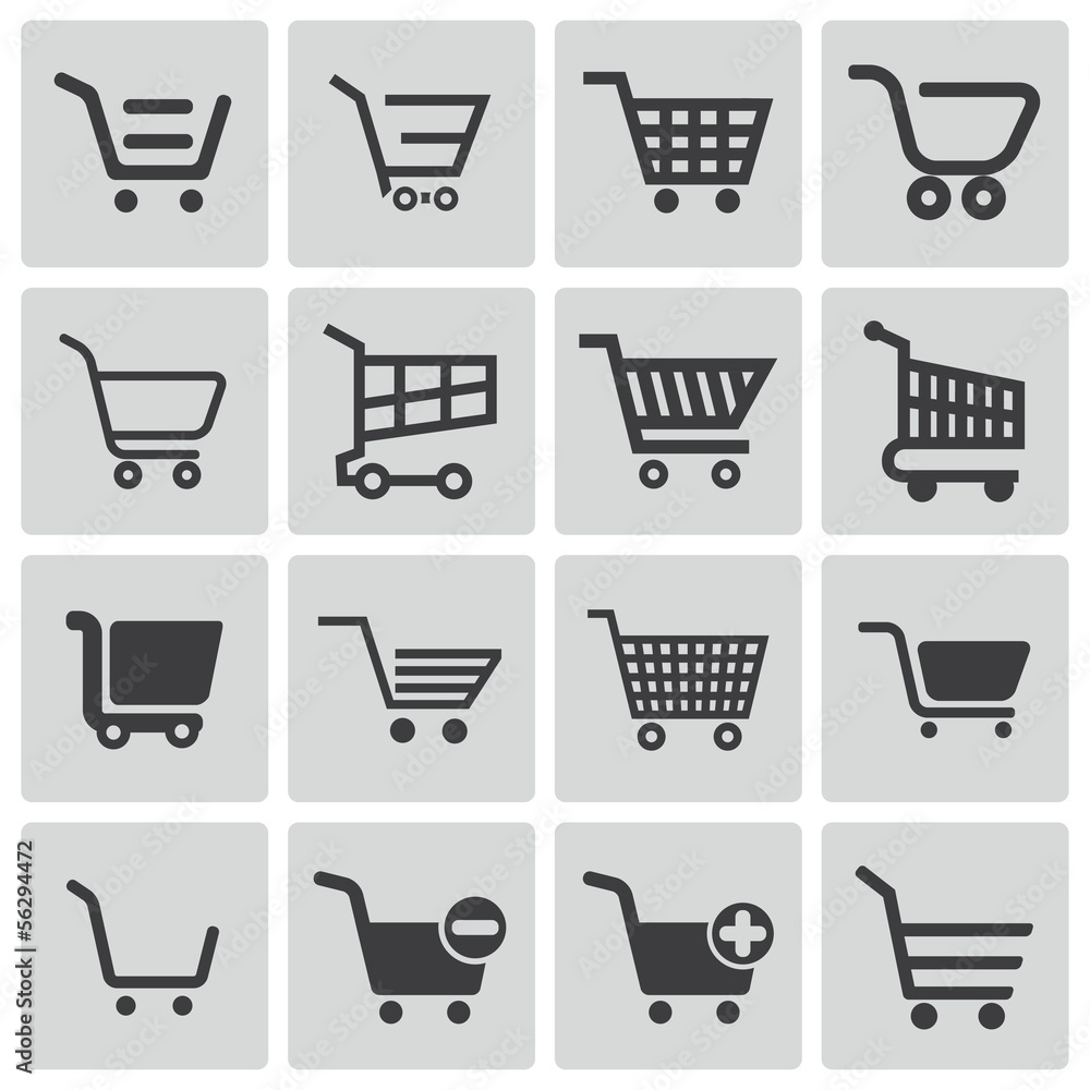 Wall mural vector black shopping cart icons set