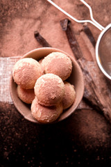 white chocolate pralines with colander