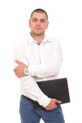 man with a folder and papers in his hands