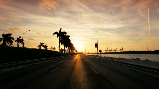 P.O.V. driving causeway highway Miami, USA