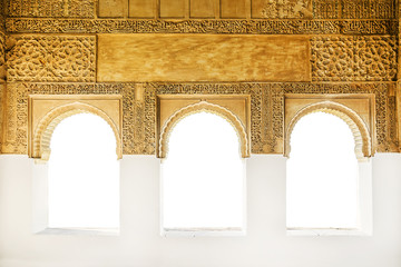Windows at the Alhambra isolated on white, Granada, Spain.