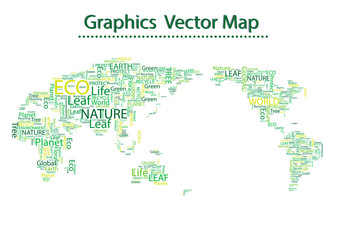 Naklejka premium World map Eco Font vector set seamless pattern