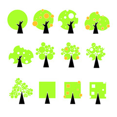 Obraz premium Vector trees icon logotype set