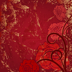 Beautiful corner vignette with red roses on the old background - 56302253