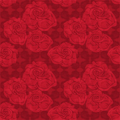 Seamless pattern with red roses old