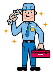 修理、整備をする男性　全身