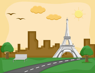 France - Eiffel Tower - Cartoon Background Vector
