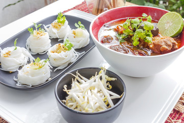 rice noodles with spicy pork sauce