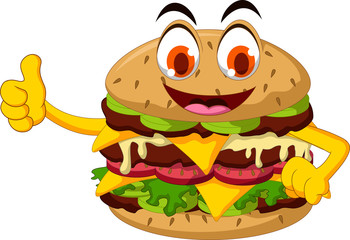 happy burger cartoon thumb up