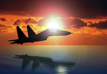 Military Aircraft Flying on Bright Sun