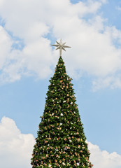 Christmas tree on blue sky