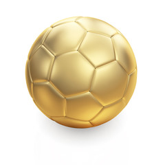 Golden 3d soccer ball on white with clipping path