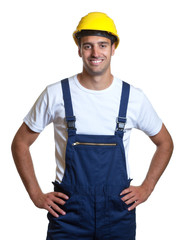 Latin construction worker ready for kick off