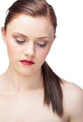 Obraz premium Pensive gorgeous model with ponytail posing
