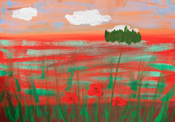 child's picture of summer poppy field