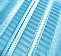 Obraz premium wide angle view of modern light blue illuminated hall