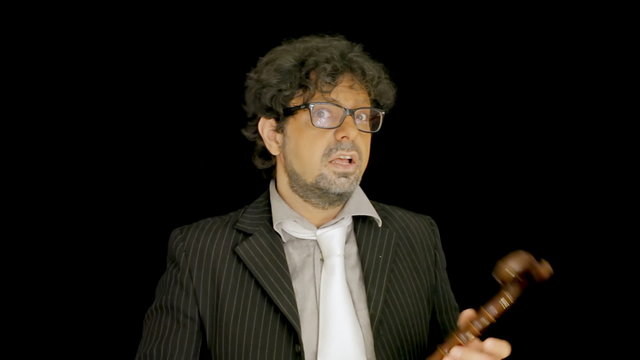 Old man upset shaking cane