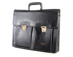 Black retro schoolbag, isolated on white background