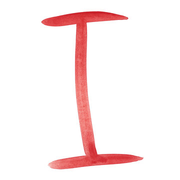 I - Red handwritten letter over white background