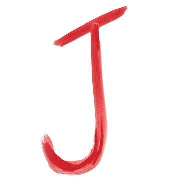 J - Red handwritten letter over white background