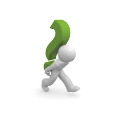 3d man with a green question mark