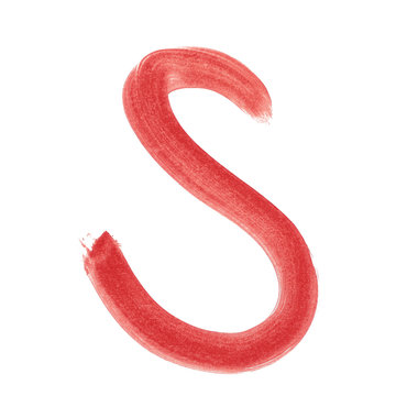 s - Red handwritten letter over white background lower case