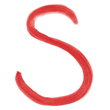 S - Red handwritten letter over white background