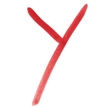 Y - Red handwritten letter over white background