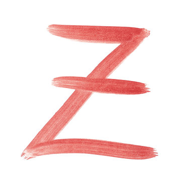 z - Red handwritten letter over white background lower case