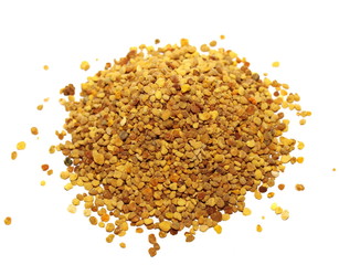 pile bee pollen on white background