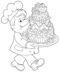Pastry cook with a cake