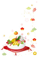 年賀状　テンプレート　鏡餅　松竹梅　お正月