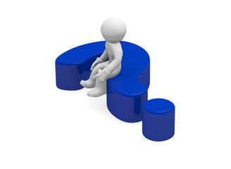 3d man sitting on a blue question mark