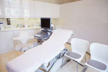 Empty Ultrasound Suite In Modern Hospital