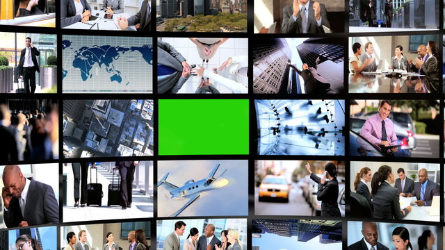 3D Video Wall Green Screen Business People Wireless Networking