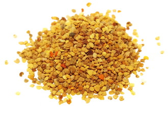 pile bee pollen on white background