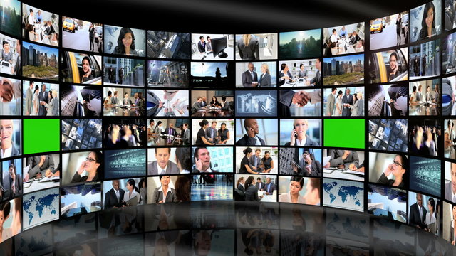 CG Video Wall Green Screen Business People Wireless Communication