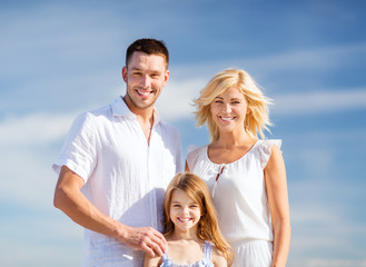 happy family with blue sky