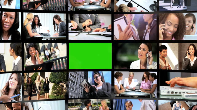 3D Video Wall Green Screen Images Professional Multi Ethnic Business People