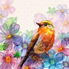 Floral retro card watercolor
