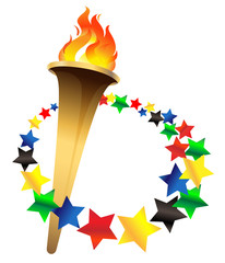 Flaming torch with colour stars