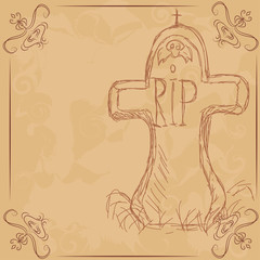 Fototapeta na wymiar R.I.P.Vector illustration, headstone, banner for halloween