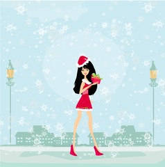Naklejka na ściany i meble beautiful pin-up girl in Christmas inspired costume