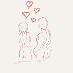 silhouette of naked man and woman body - illustration