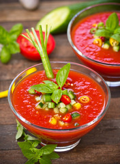 Fresh gazpacho on the table