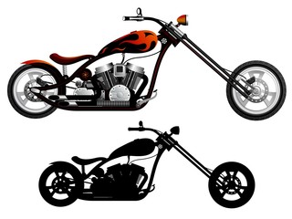 Fototapeta na wymiar Motorcycle. Red and black chopper.