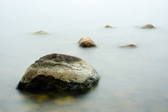 Rocks in the fog water