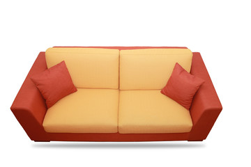 nice yellow-orange textile sofa isolated on white