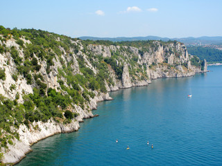 Cliffs on coast of Adriatic sea in gulf of Trieste, Italy, EU.